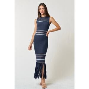 Striped Knit Maxi Dress in Navy